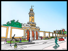 Cargar imagen en el visor de la galería, Portada del Arsenal militar de Cartagena.  Ilustración a todo color y detalle, impresa directamente sobre lienzo de alto gramaje. Impresión digital con tinta ecosolvente y protección de barniz mate.  El lienzo va montado sobre tablero de DM con un grosor de 5 milímetros y lacado en negro en el anverso. Cuenta con un colgador en el reverso.  Sus medidas son 40x28 centímetros. 