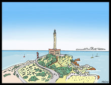 Cargar imagen en el visor de la galería, Faro de Cabo de Palos.  Ilustración a todo color y detalle, impresa directamente sobre lienzo de alto gramaje. Impresión digital con tinta ecosolvente y protección de barniz mate.  El lienzo va montado sobre tablero de DM con un grosor de 5 milímetros y lacado en negro en el anverso. Cuenta con un colgador en el reverso.  Sus medidas son 40x28 centímetros. 