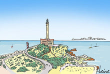 Cargar imagen en el visor de la galería, Faro de Cabo de Palos.  Ilustración a todo color y detalle, impresa directamente sobre lienzo de alto gramaje. Impresión digital con tinta ecosolvente y protección de barniz mate.  El lienzo va montado sobre tablero de DM con un grosor de 5 milímetros y lacado en negro en el anverso. Cuenta con un colgador en el reverso.  Sus medidas son 40x28 centímetros. 